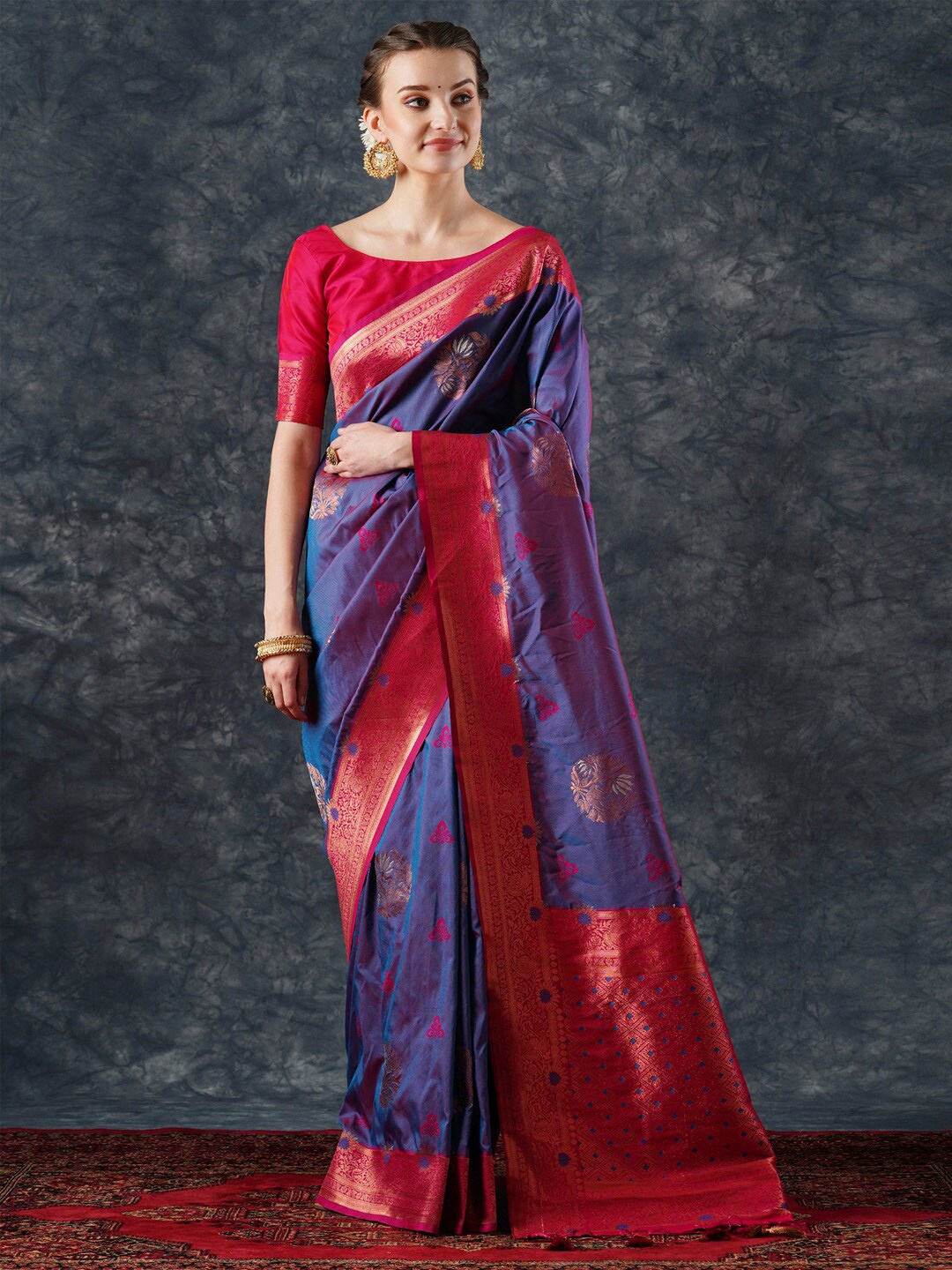 

Mitera Ethnic Motifs Woven Design Zari Banarasi Saree, Violet