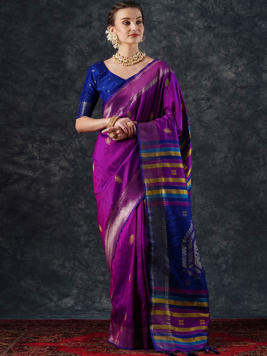 

Mitera Magenta Ethnic Woven Design Zari Banarasi Saree