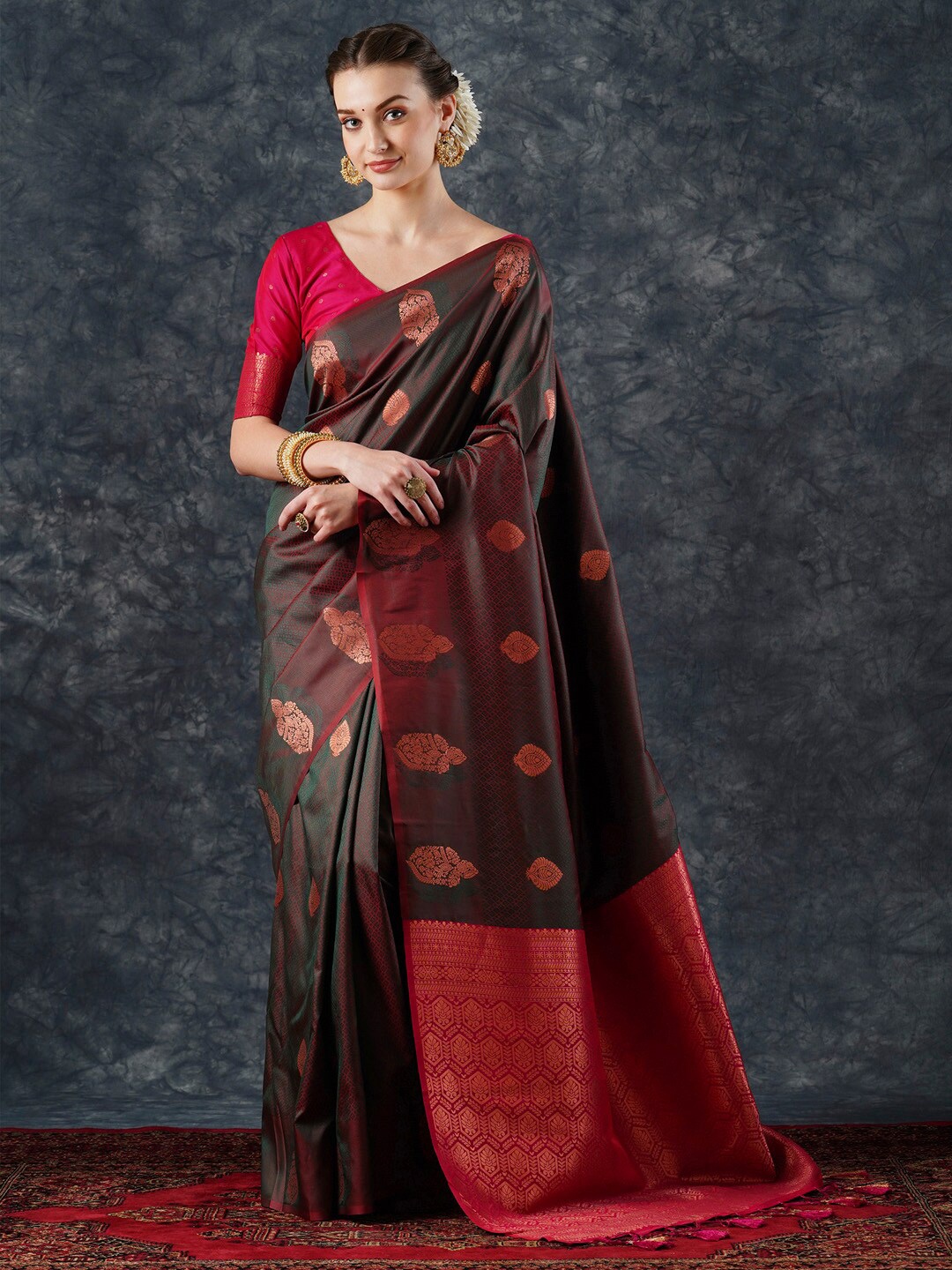 

Mitera Woven Design Zari Silk Blend Banarasi Saree, Brown