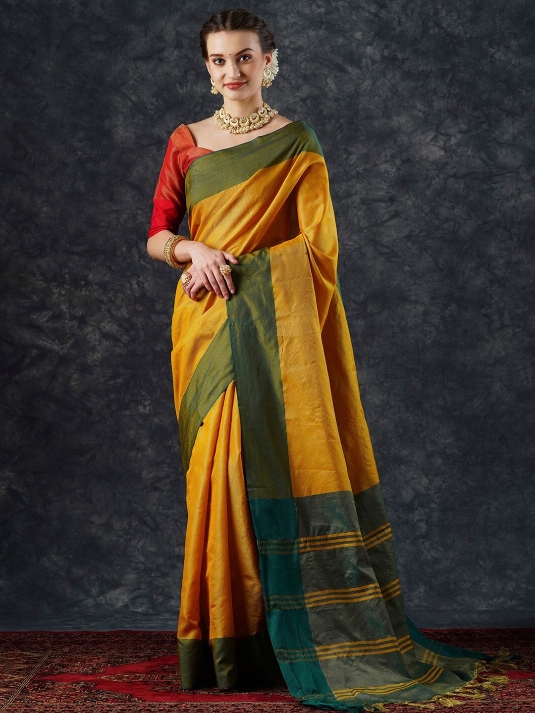 

Mitera Yellow Art Silk Taant Saree