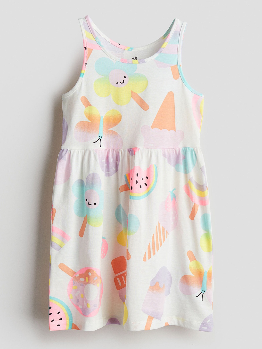 

H&M Girls Patterned Cotton Dress, White