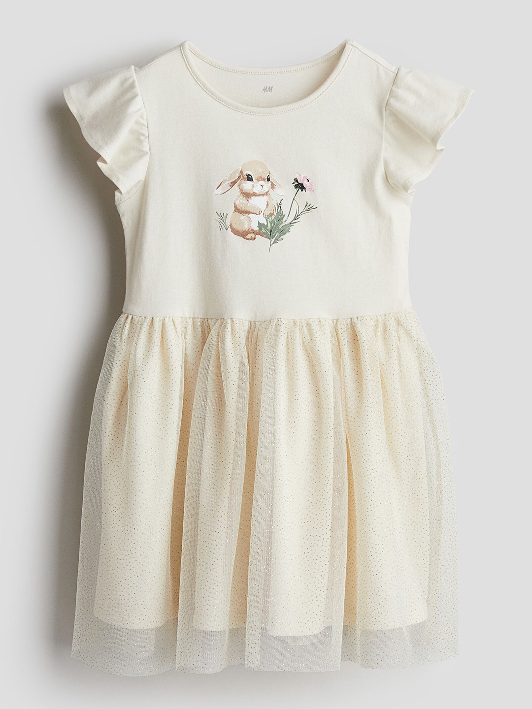 

H&M Girls Tulle-Skirt Jersey Dress, Beige