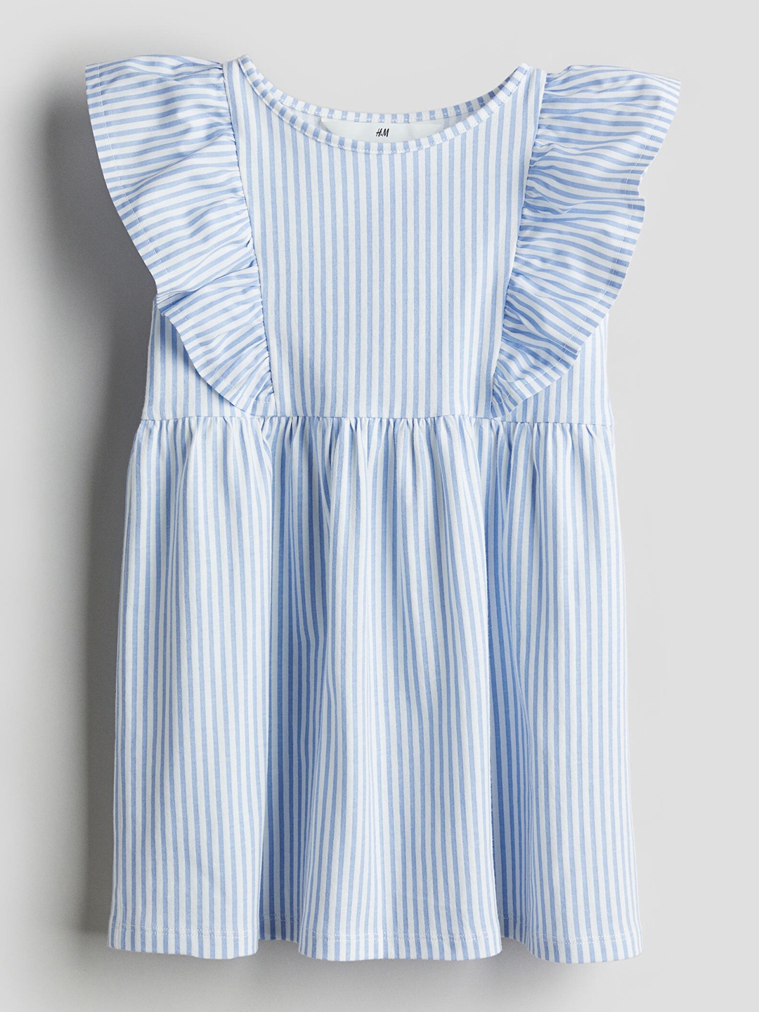 

H&M Girls Pure Cotton Flounce-Trimmed Jersey Dress, Blue