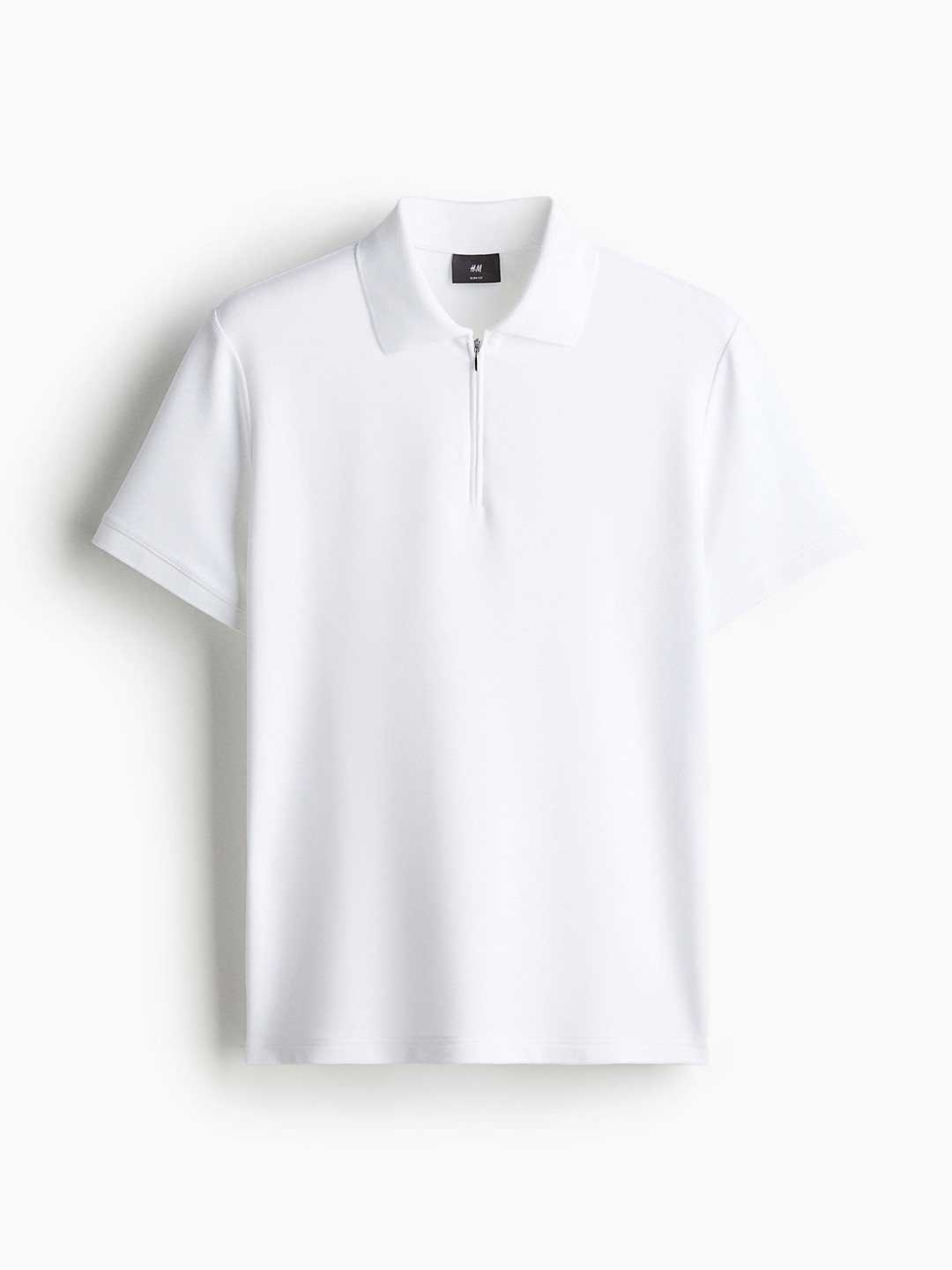

H&M Men Slim Fit Zip-Top Polo Shirt, White