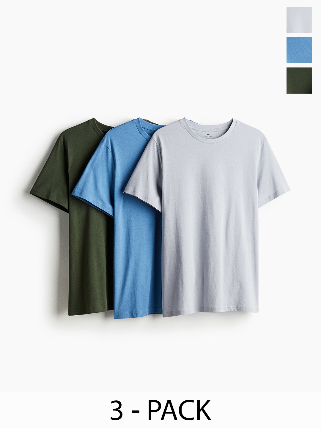 

H&M Men Pure Cotton 3-Pack Regular Fit T-shirts, Green