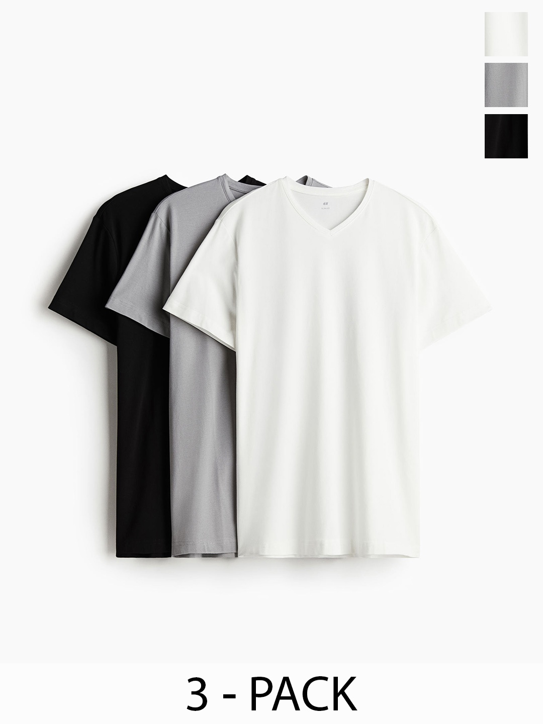 

H&M Men 3-Pack Slim Fit V-Neck T-shirts, Black