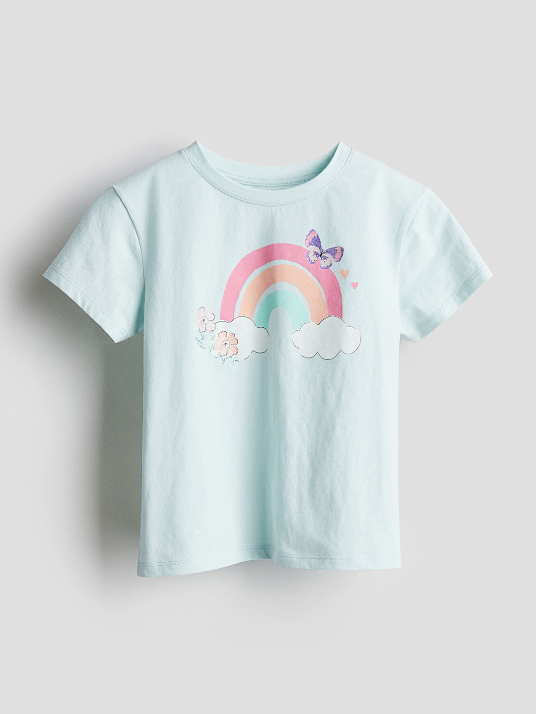 

H&M Girls Pure Cotton Printed T-Shirt, Turquoise blue