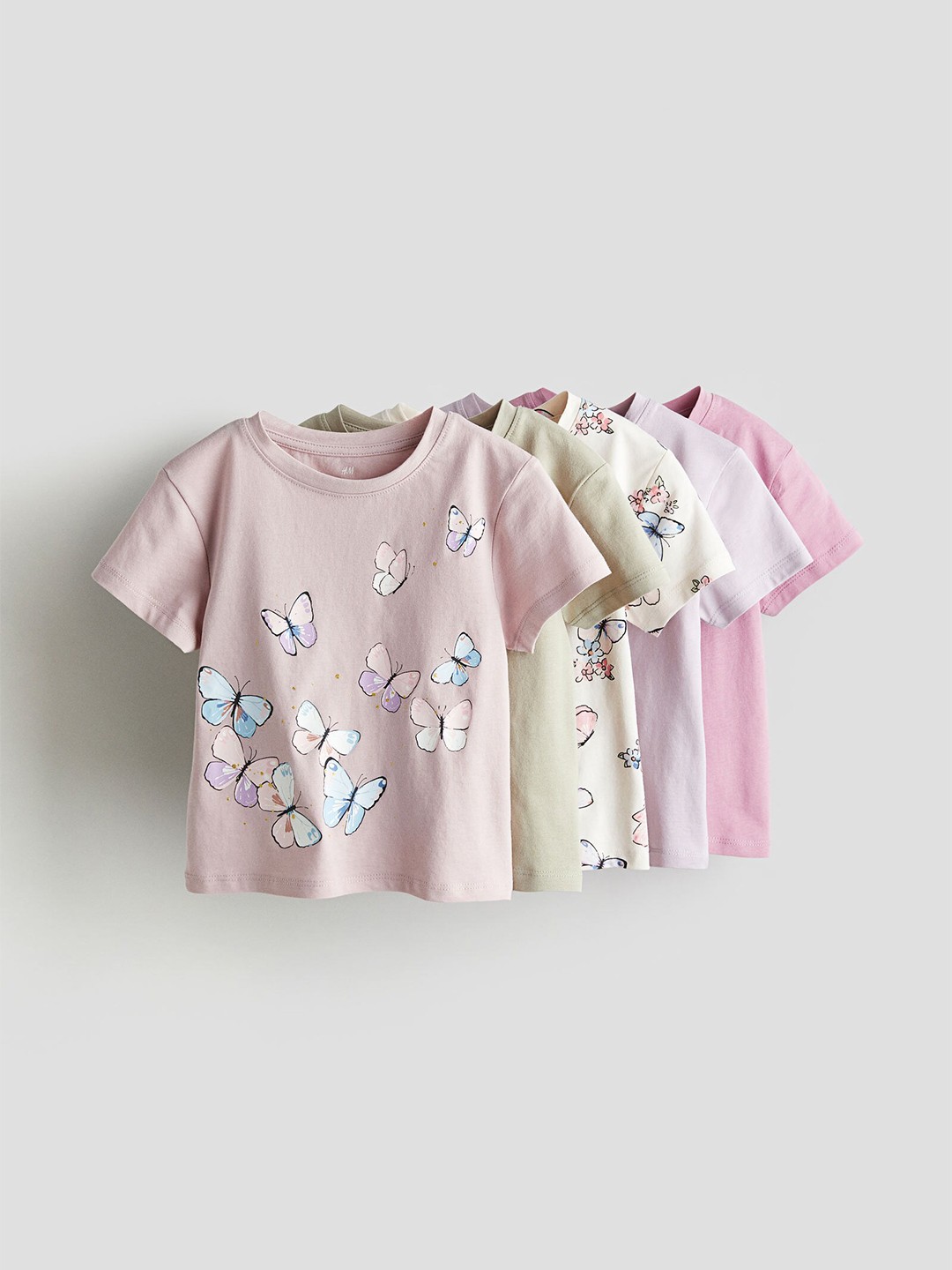 

H&M Girls Pure Cotton 5-Pack Printed Jersey Tops, Pink