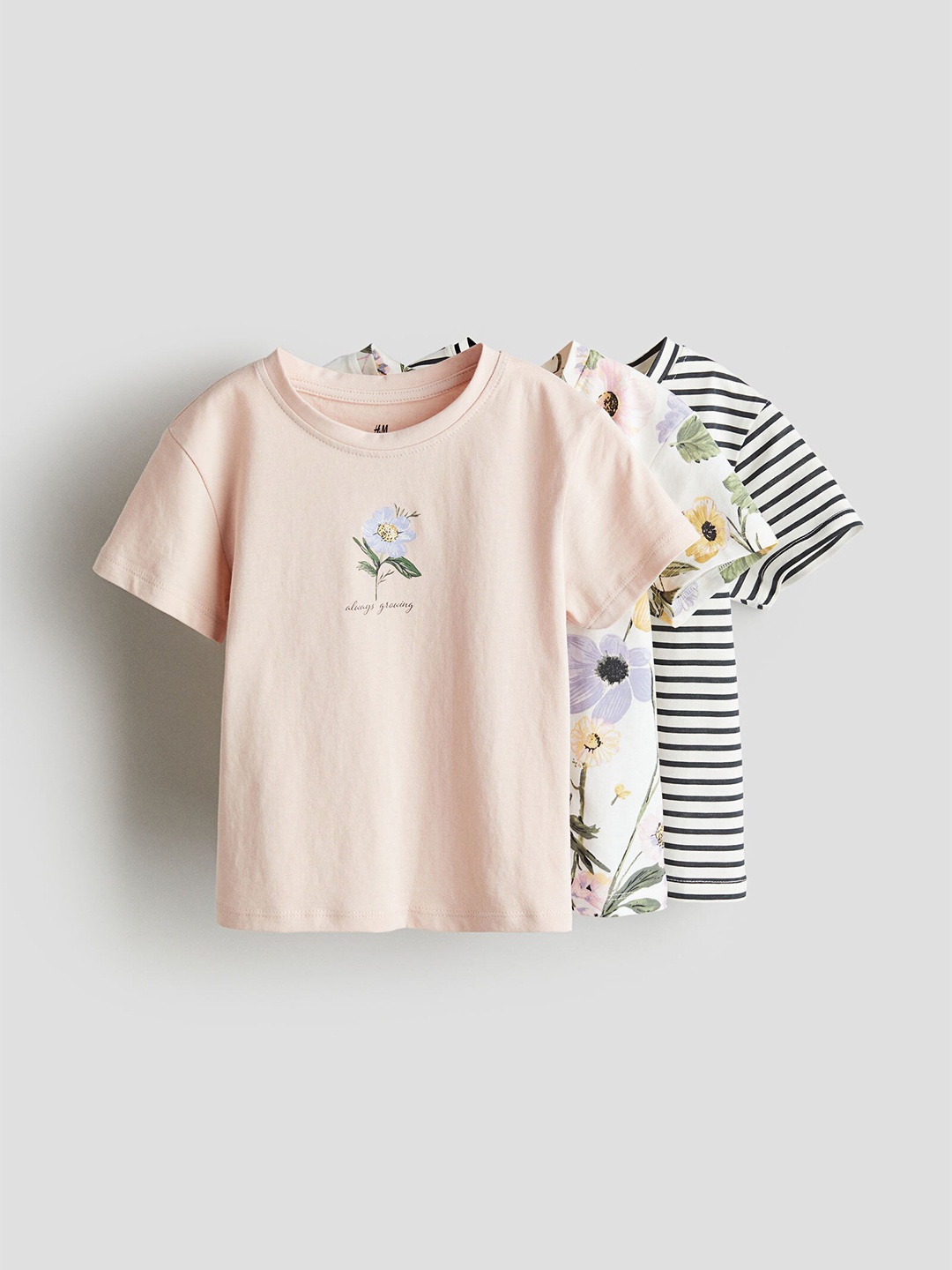 

H&M Girls 3-Pack Cotton Jersey Tops, Pink