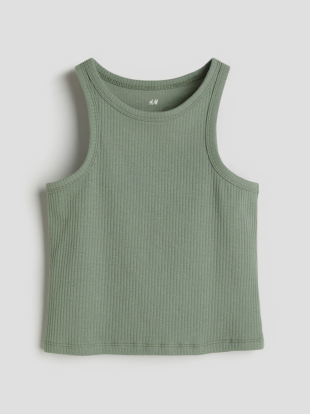 

H&M Girls Ribbed Cotton Vest Top, Green