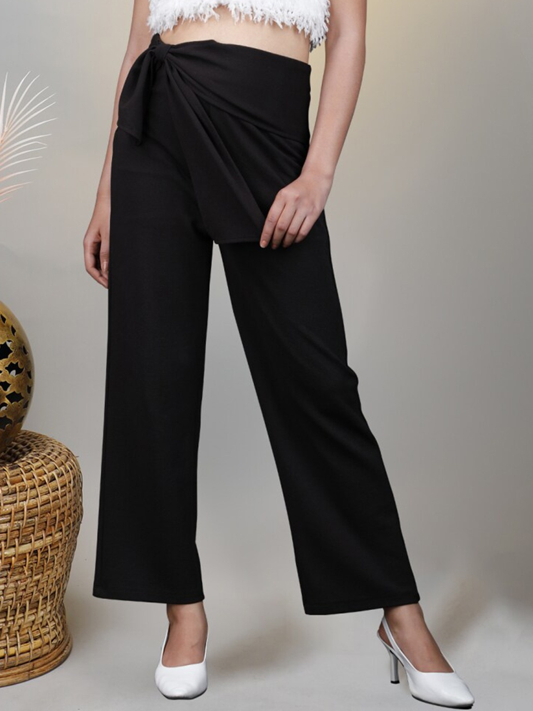 

Eyebogler Women High-Rise Regular Fit Parallel Trousers, Black