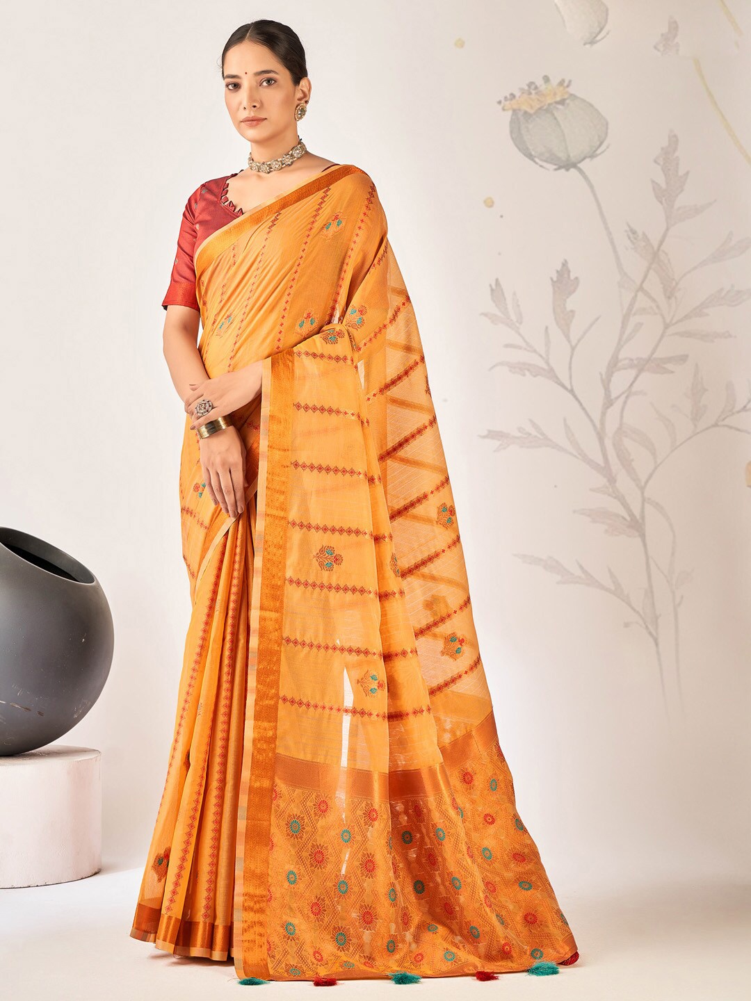 

Mitera Woven Design Zari Banarasi Saree, Yellow