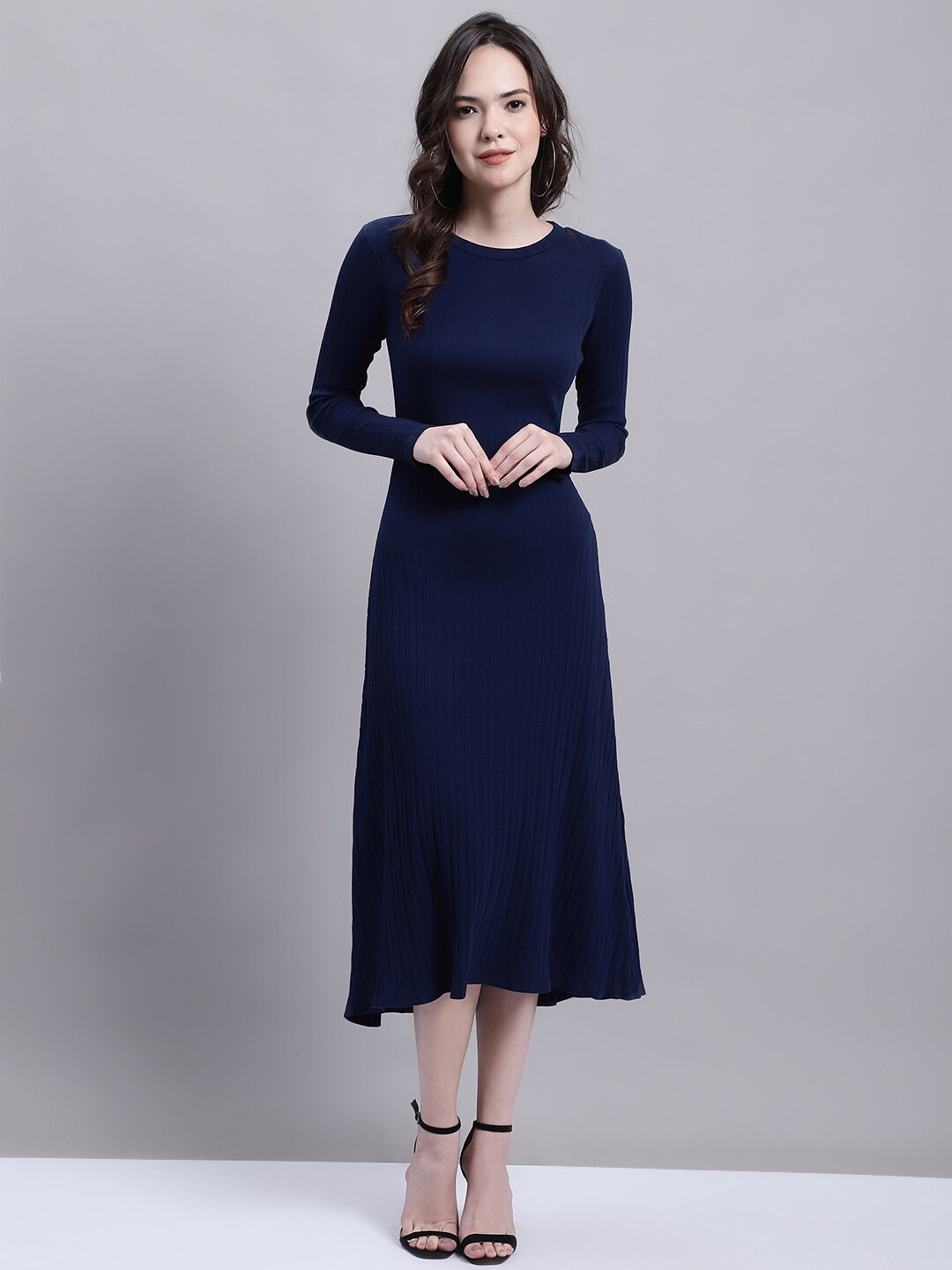 

NoBarr Round Neck Acrylic Midi A-Line Dress, Blue