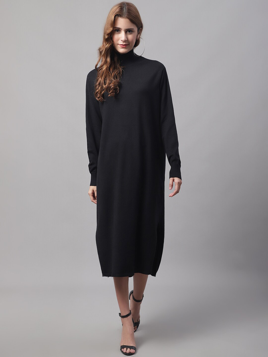

NoBarr High Neck Midi A-Line Dress, Black