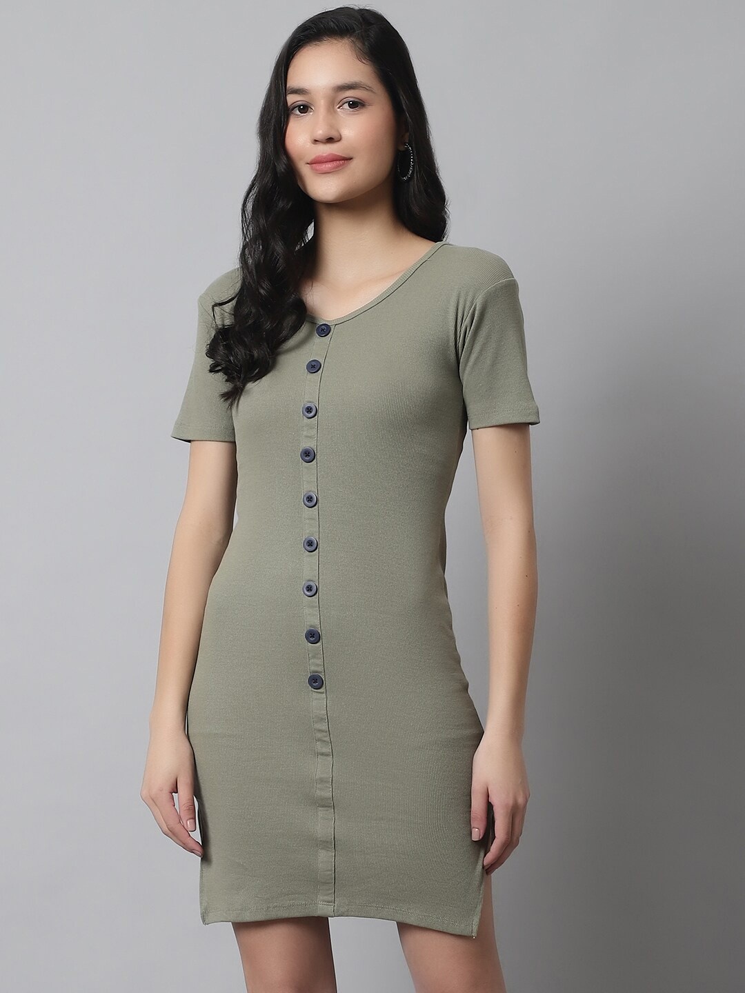 

NoBarr V-Neck Cotton Bodycon Dress, Green