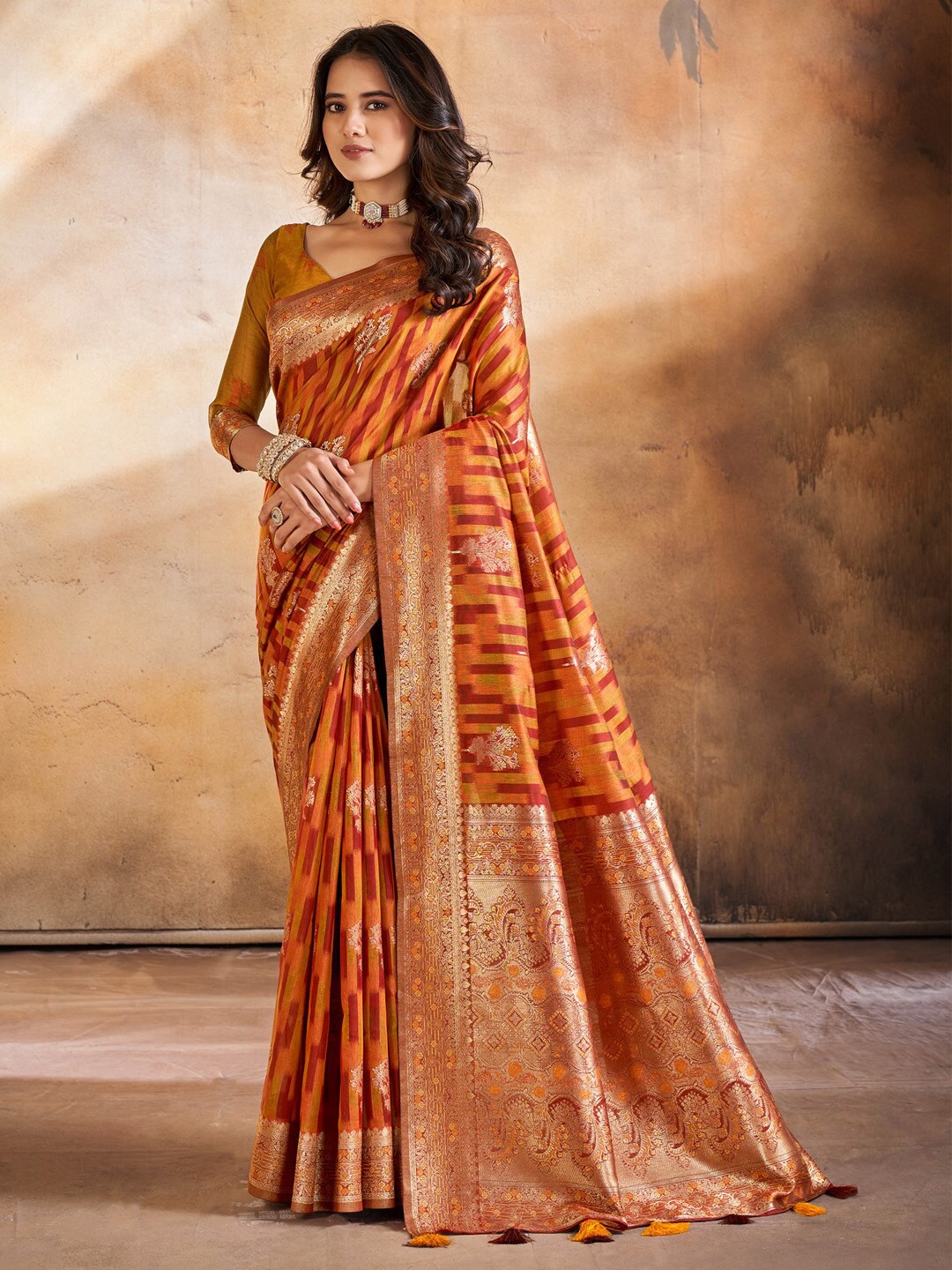 

Mitera Ethnic Motifs Woven Design Zari Banarasi Saree, Mustard