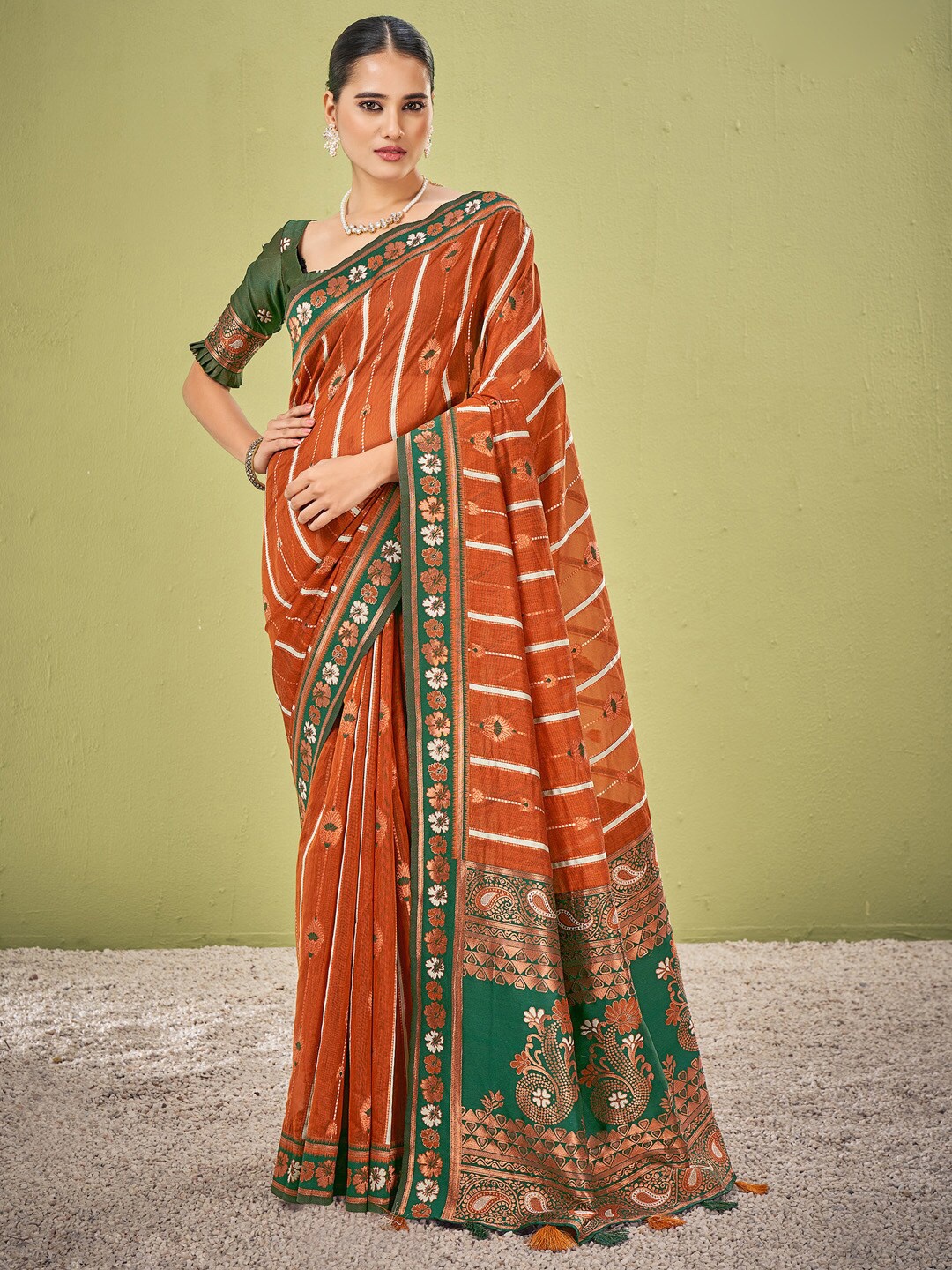 

Mitera Ethnic Motifs Woven Design Zari Banarasi Saree, Rust