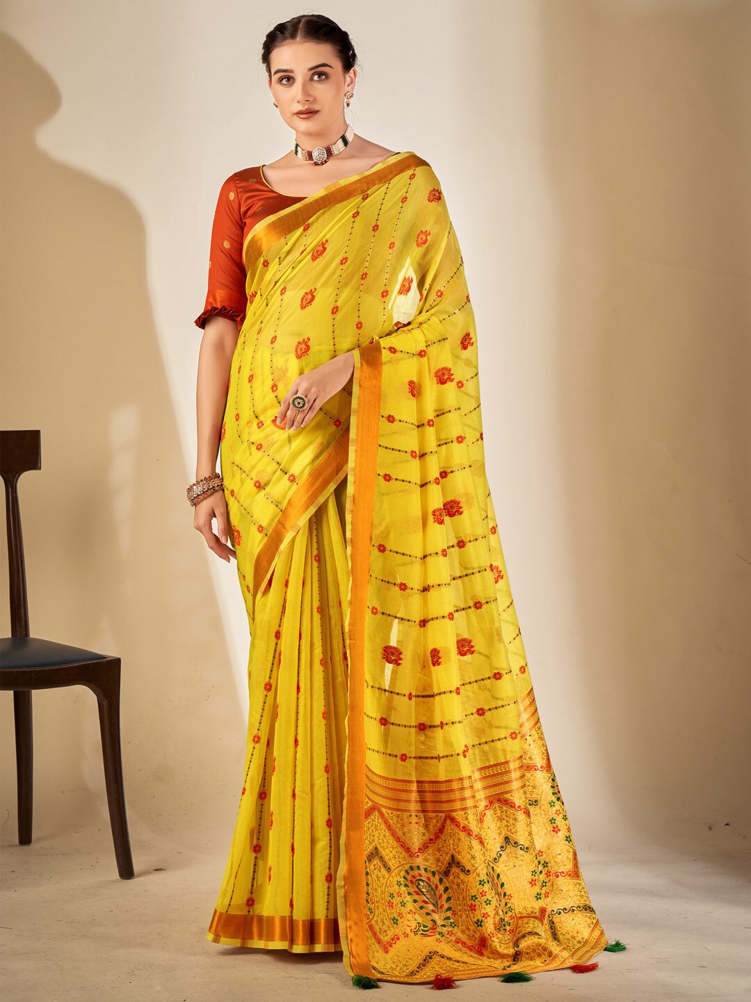

Mitera Woven Design Zari Banarasi Saree, Yellow
