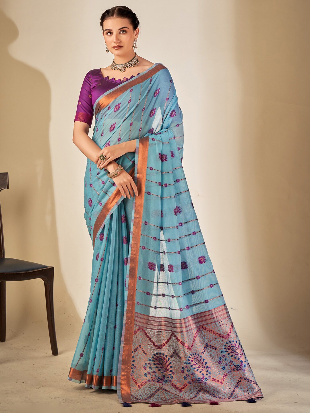 

Mitera Woven Design Zari Banarasi Saree, Blue