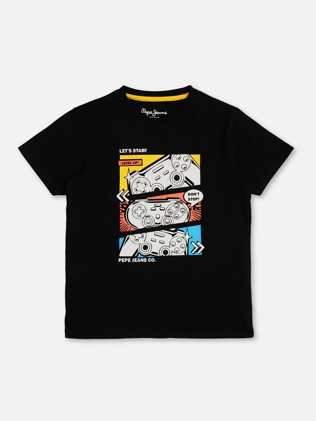 

Pepe Jeans Boys Graphic Printed Pure Cotton T-shirt, Black