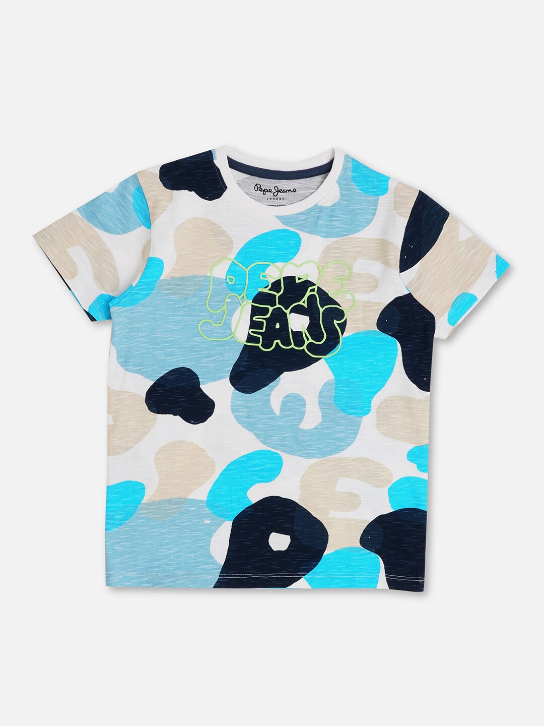 

Pepe Jeans Boys Abstract Printed Pure Cotton T-shirt, Blue