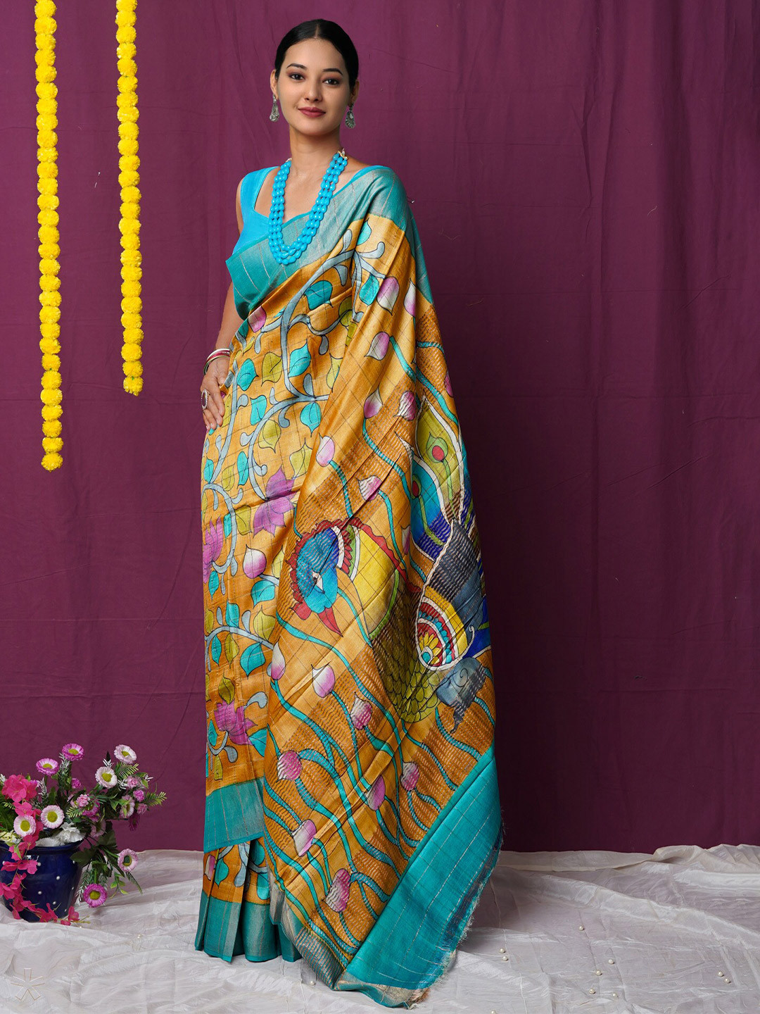 

Unnati Silks Ethnic Motifs Zari Pure Silk Handloom Tussar Saree, Yellow