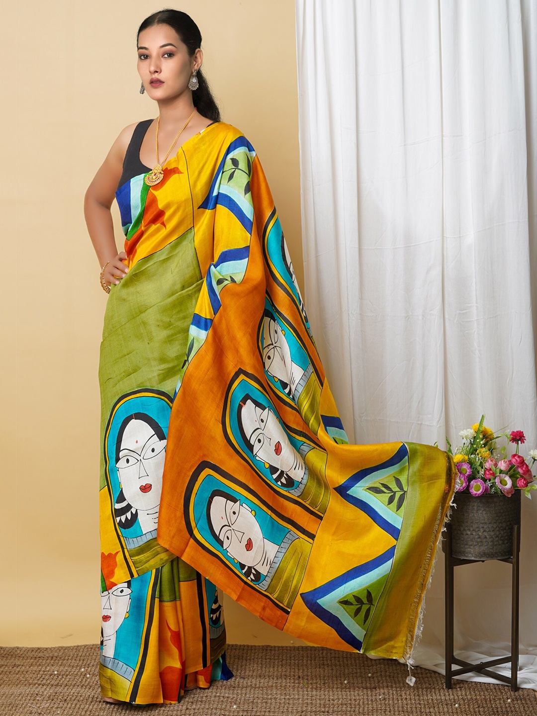

Unnati Silks Pure Silk Handloom Murshidabad silk Saree, Green