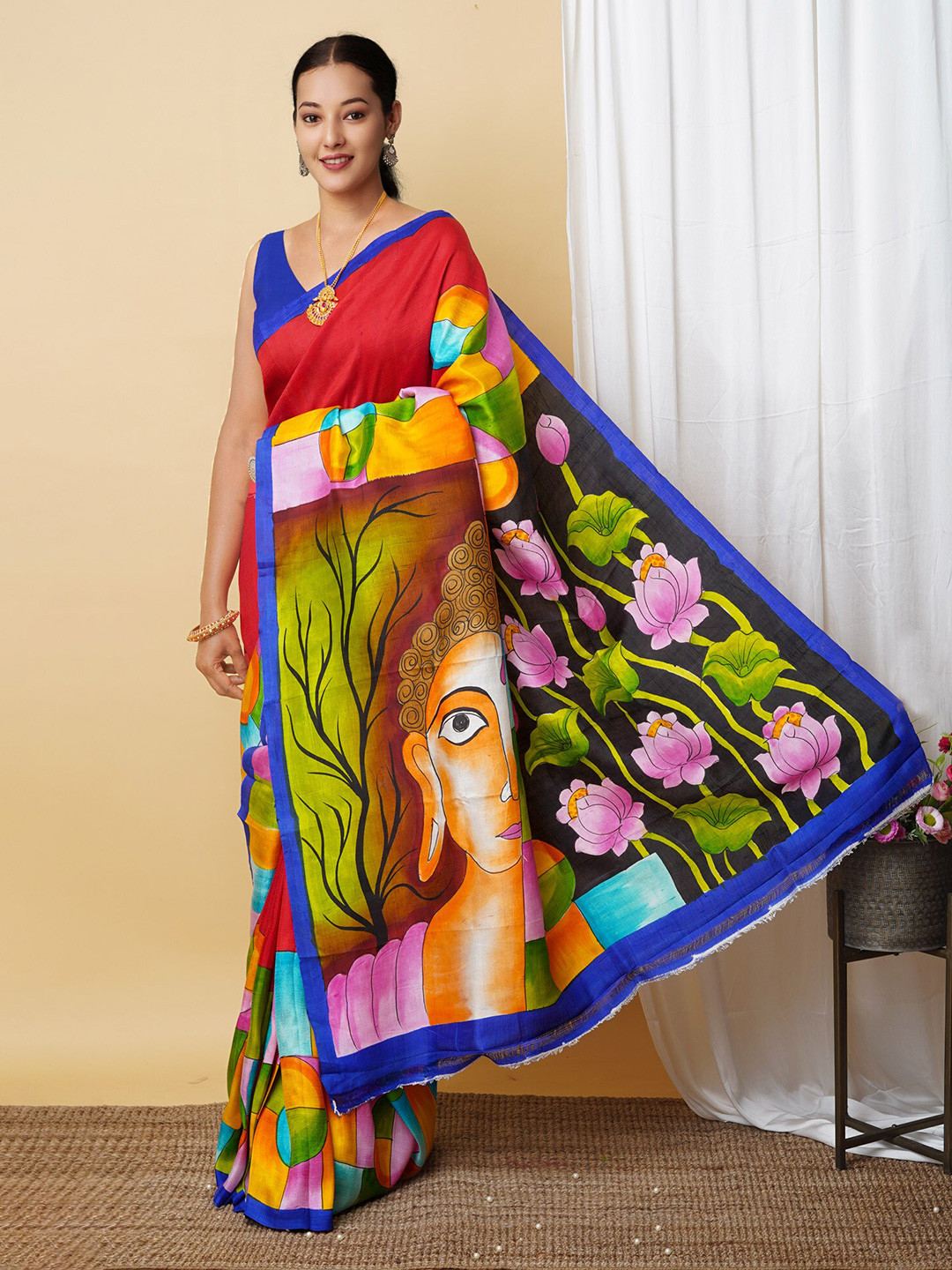 

Unnati Silks Ethnic Motifs Pure Silk Handloom Murshidabad silk Saree, Red
