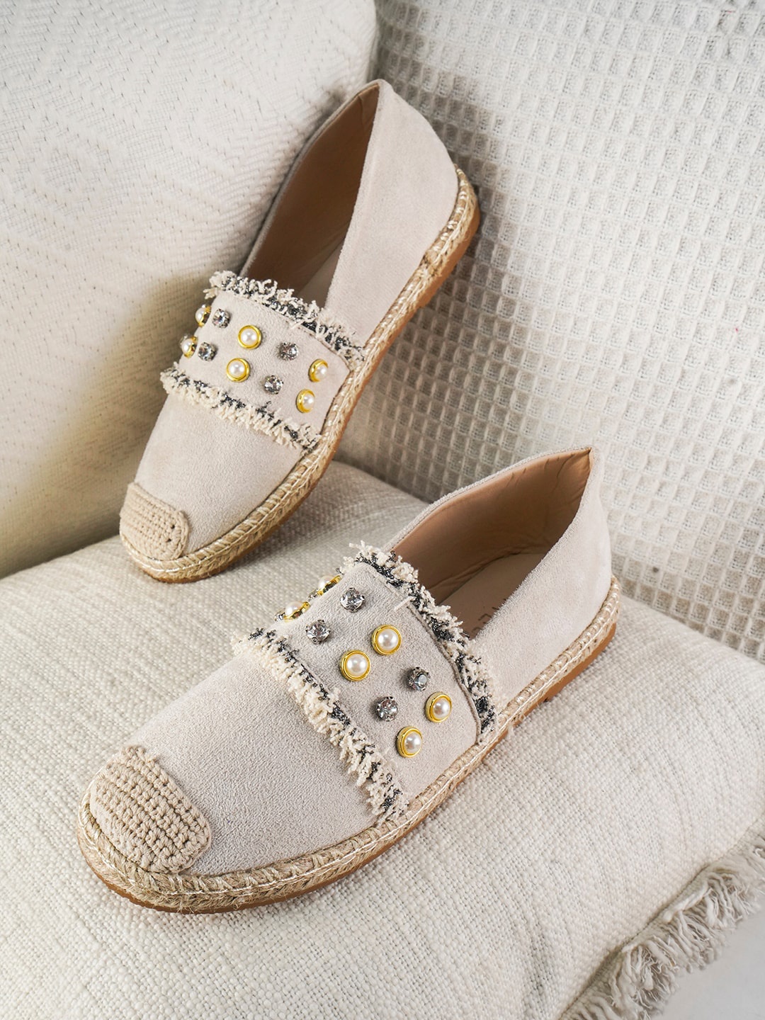 

THE WHITE POLE Women Textured Round Toe Lightweight Canvas Espadrilles, Beige