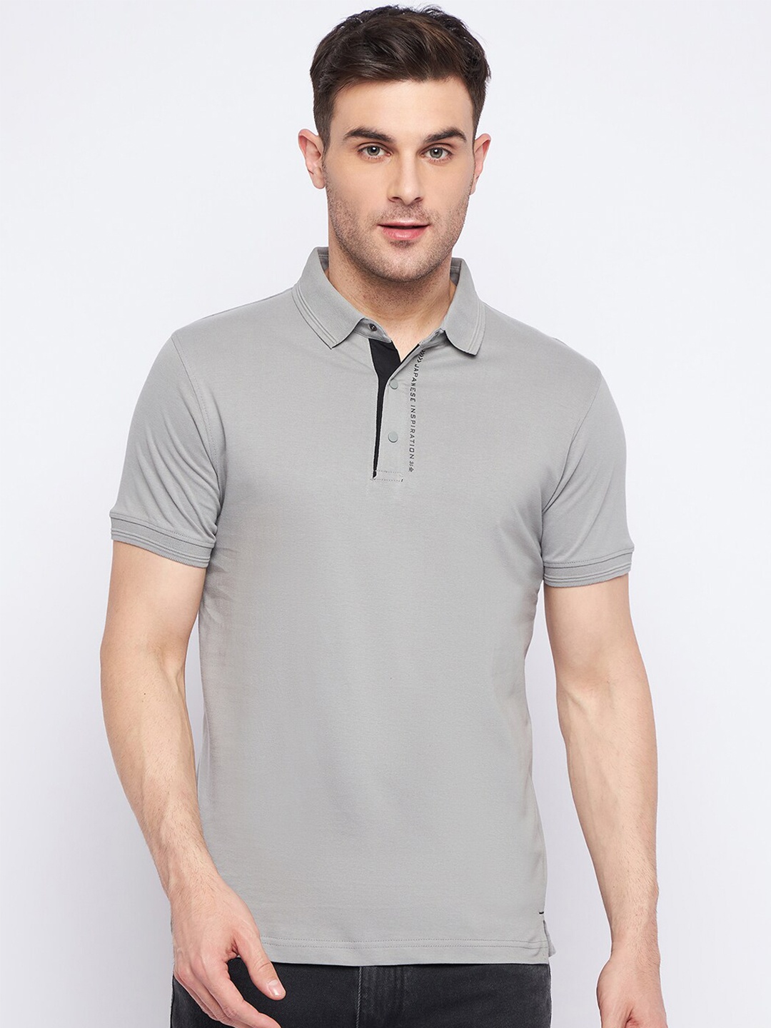 

Okane Cotton Polo Collar Short Sleeves Pockets Casual T-shirt, Grey