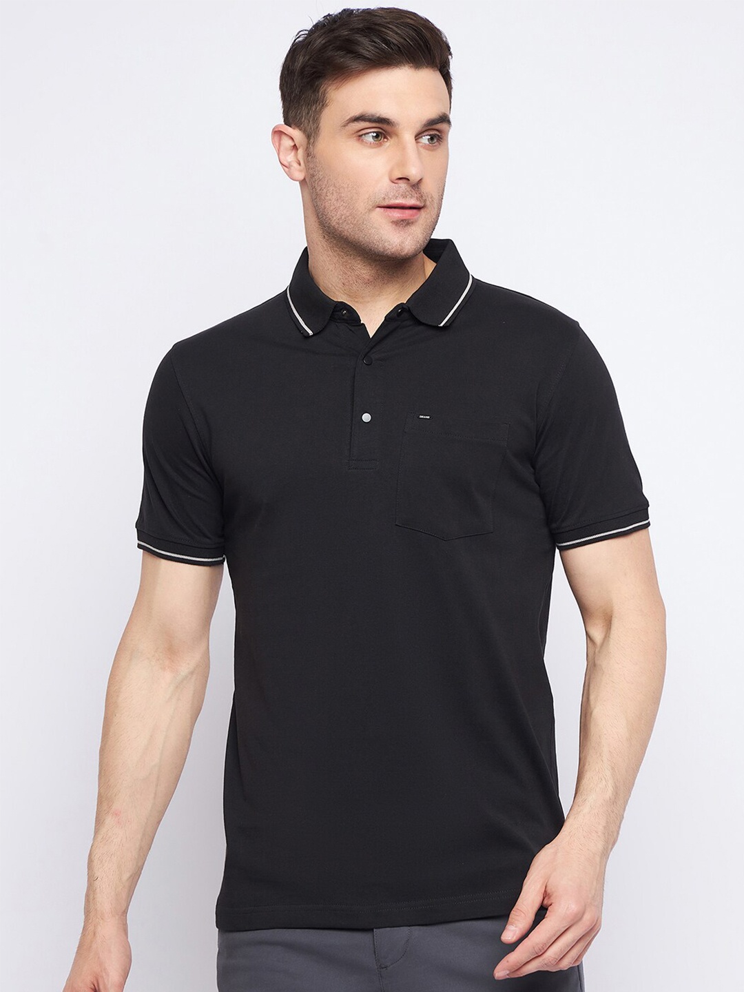 

Okane Cotton Polo Collar Short Sleeves Casual T-shirt, Black