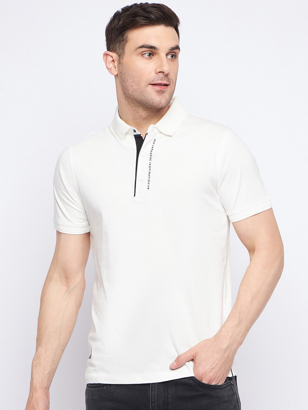 

Okane Cotton Polo Collar Short Sleeves Pockets Casual T-shirt, White