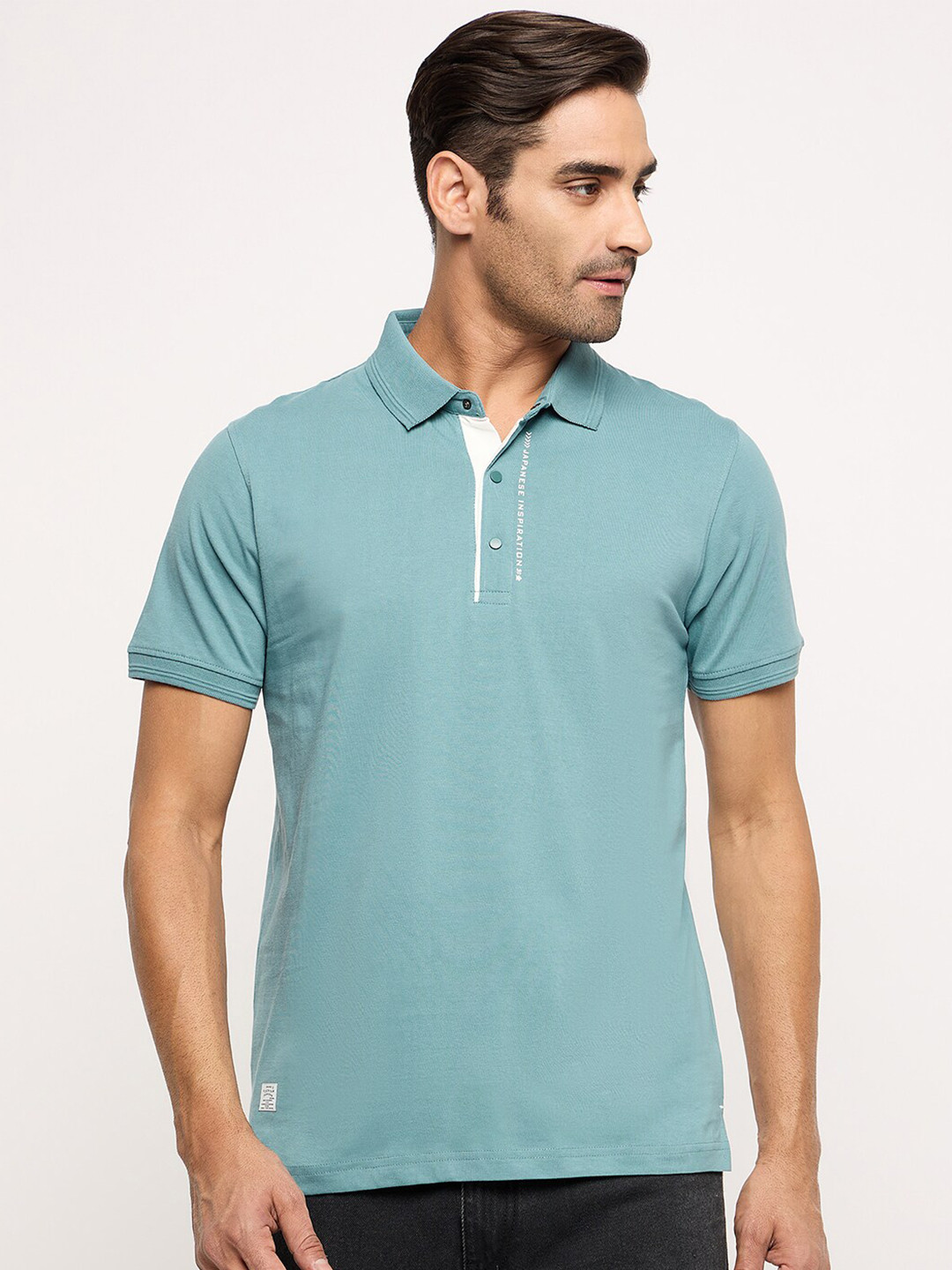 

Okane Cotton Polo Collar Short Sleeves Pockets Casual T-shirt, Blue