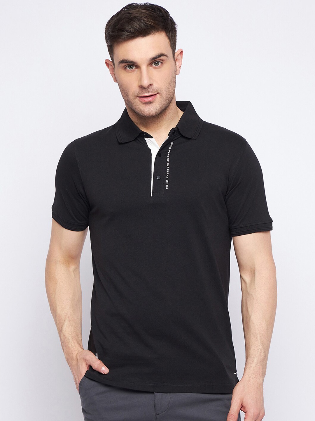 

Okane Cotton Polo Collar Short Sleeves Pockets Casual T-shirt, Black