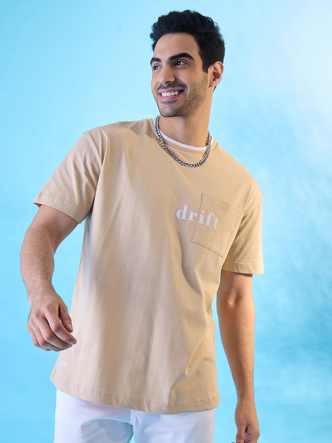 

EDRIO Round Neck Cotton T-Shirt, Beige
