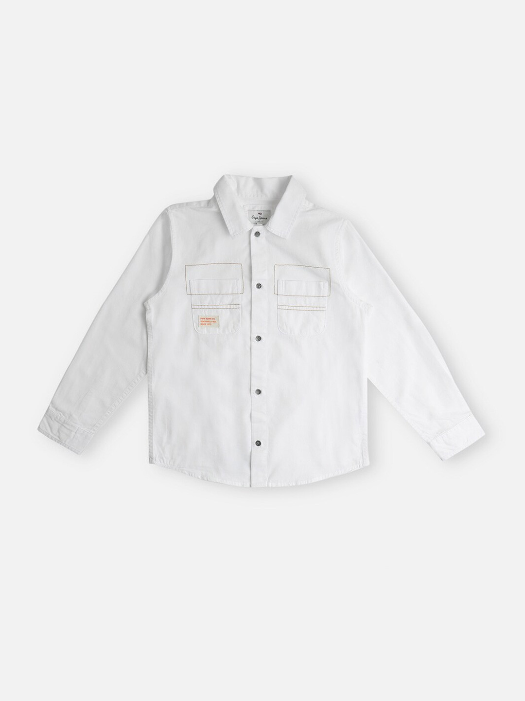 

Pepe Jeans Boys Spread Collar Long Sleeves Chest Pocket Twill Cotton Casual Shirt, White