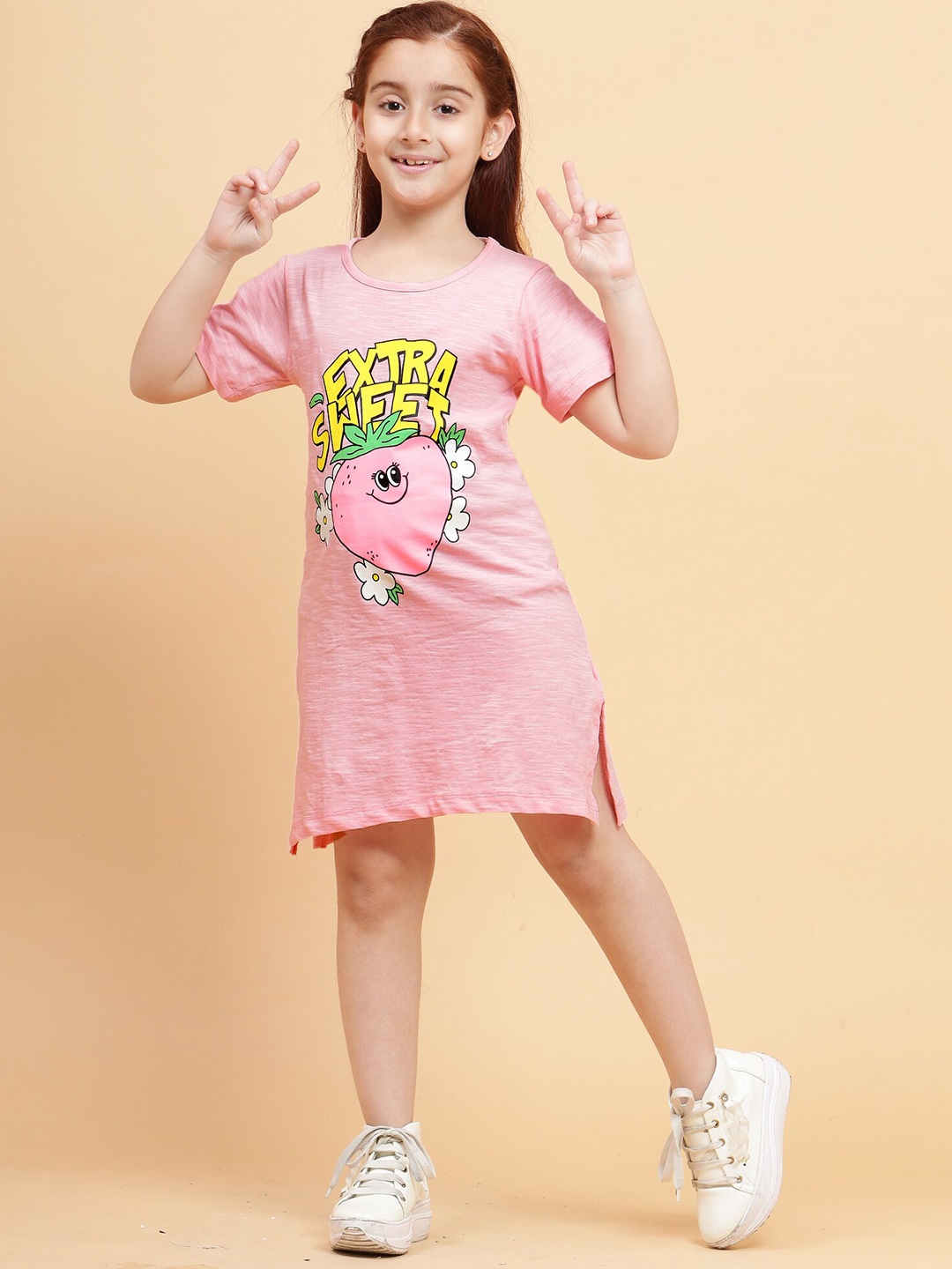 

YK Girls Graphic Printed Cotton T-shirt Dress, Pink