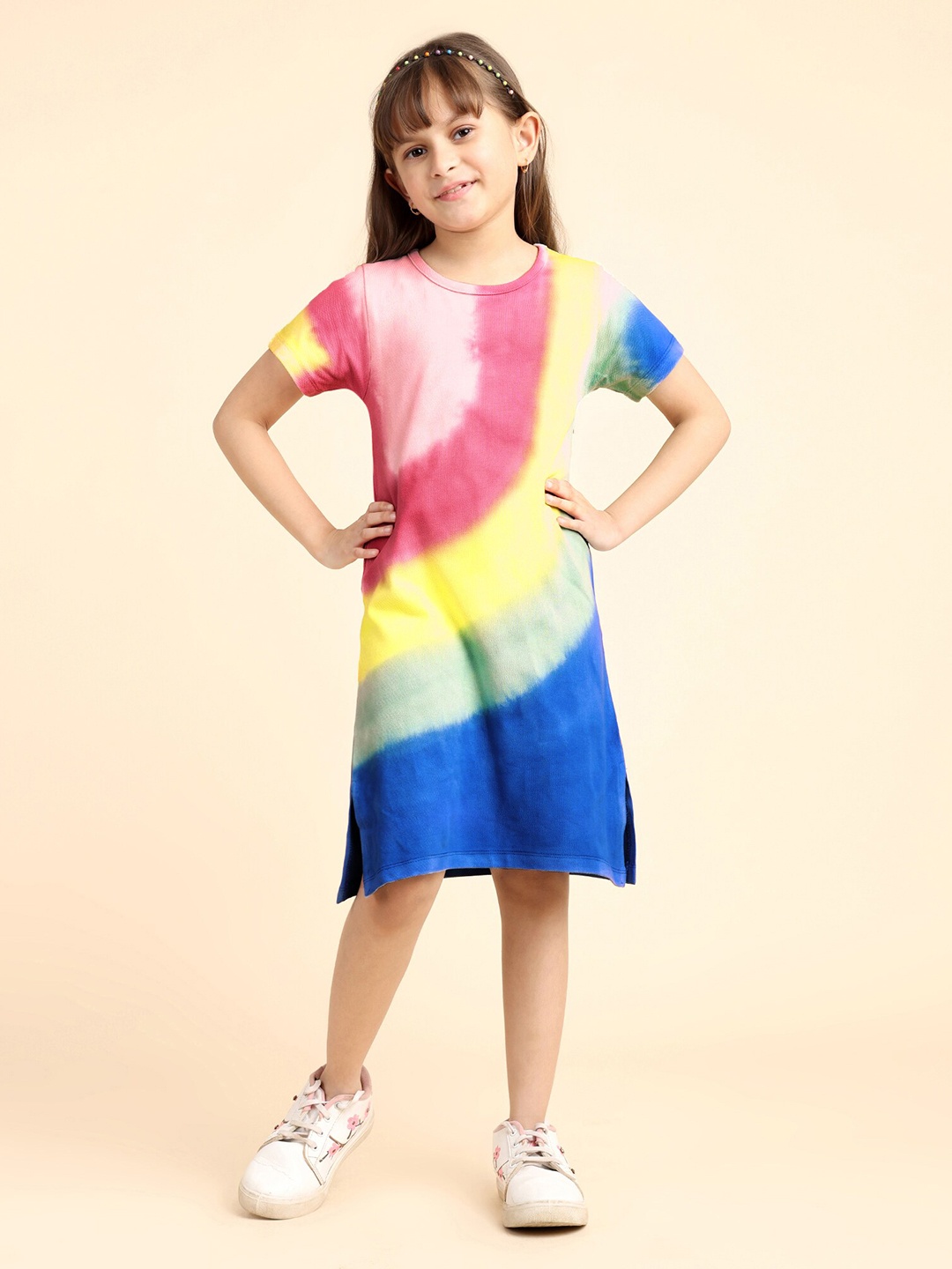 

YK Girls Tie & Dye Dyed Cotton A-Line Holi Dress, Yellow