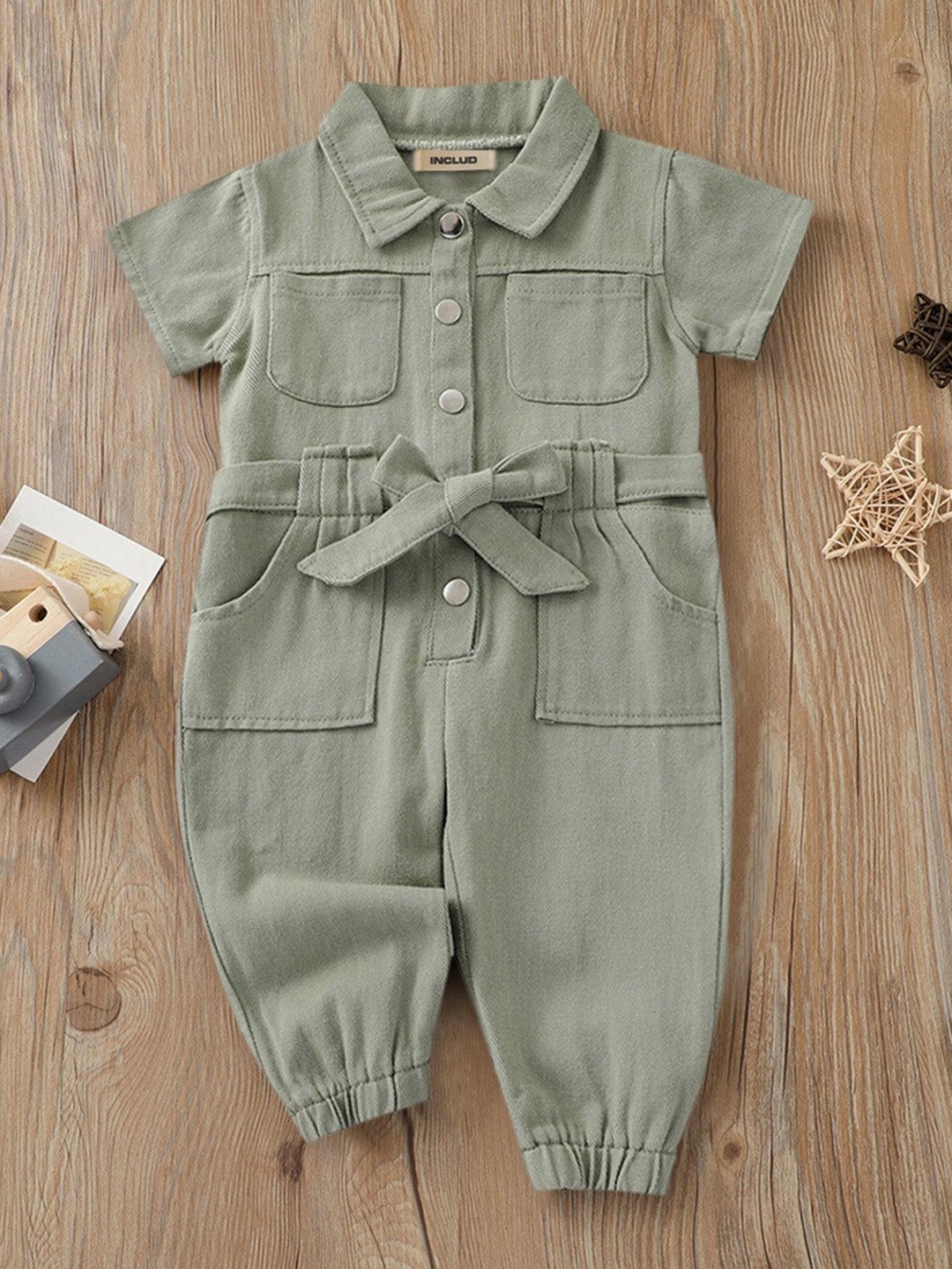 

INCLUD Girls Shirt Collar Jumpsuit, Green