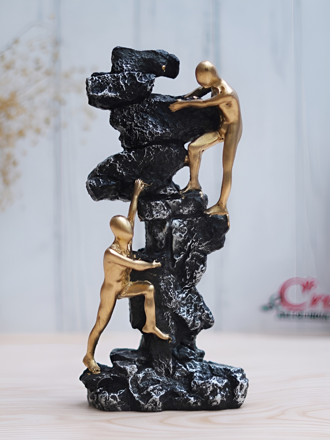 

eCraftIndia Black 2 Men Climbing on Rock Mountain Climbers Human Figurine Showpiece