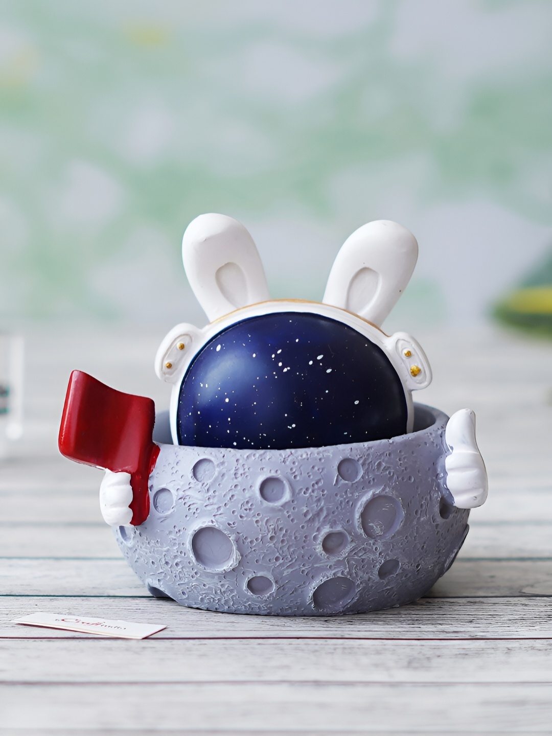 

eCraftIndia Grey Rabbit Astronaut Statue on Moon with Red Flag Decorative Showpiece Gift