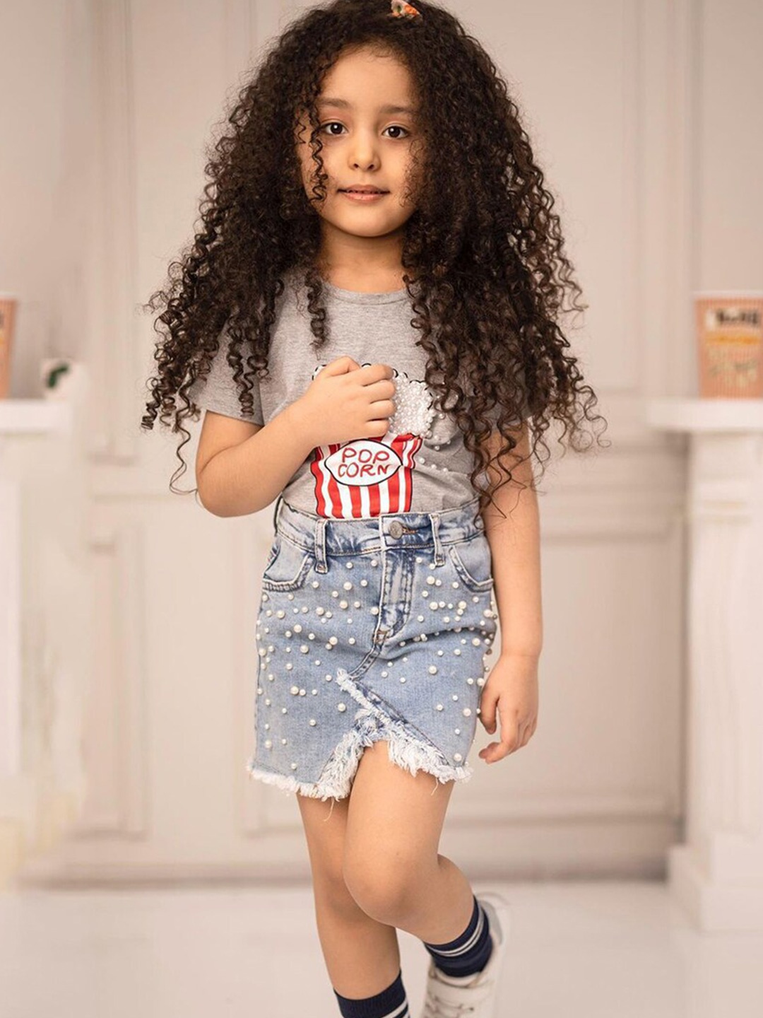 

INCLUD Girls Printed T-shirt With Skirt, Grey