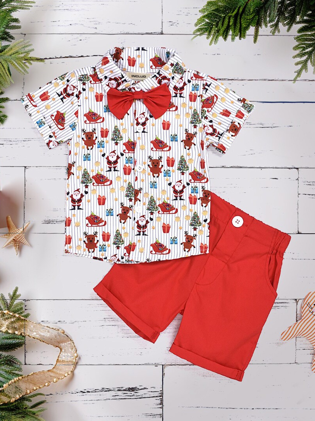 

INCLUD Boys Printed Shirt with Shorts, Red