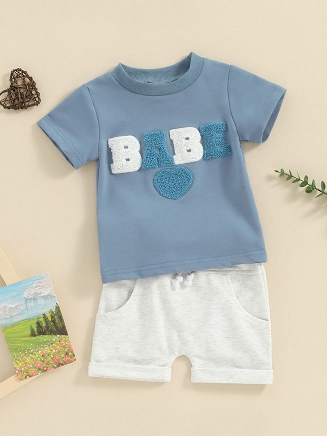 

INCLUD Girls Printed Round Neck T-shirt with Shorts, Blue
