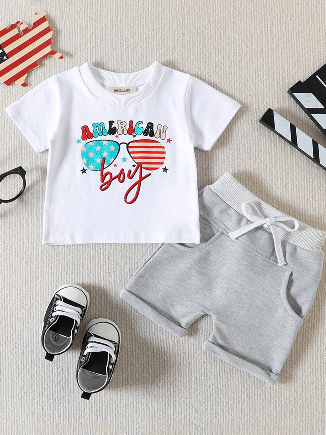 

INCLUD Boys Printed T-shirt With Shorts, Grey