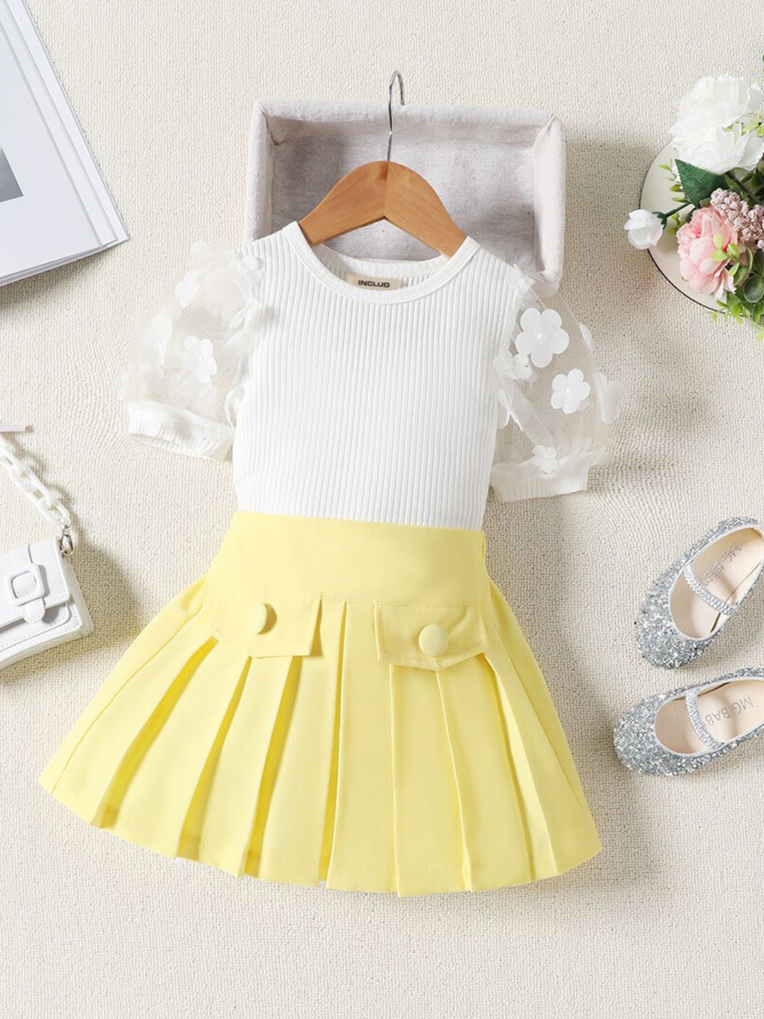 

INCLUD Girls Top With Skirt, Yellow