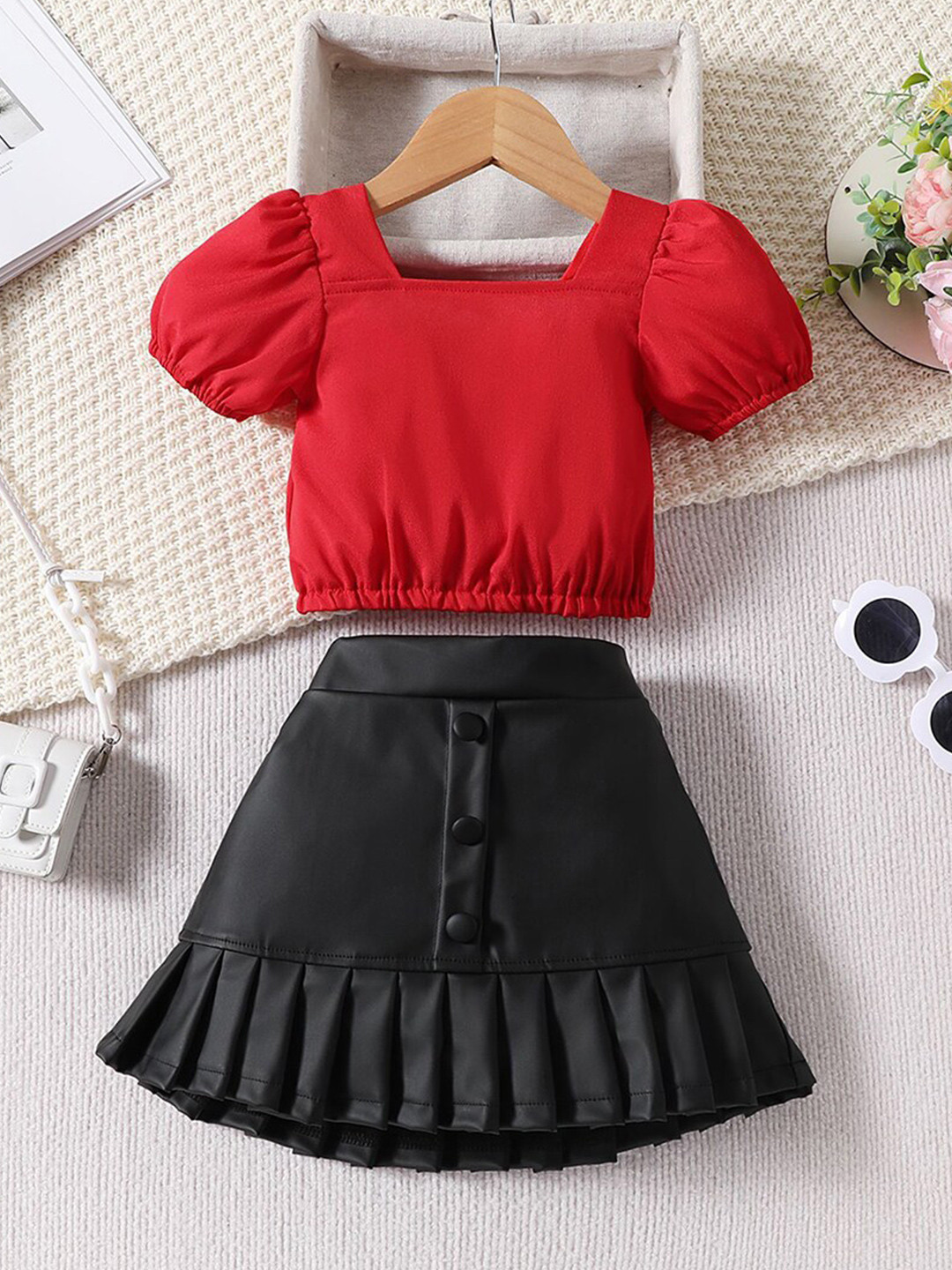 

INCLUD Girls Top With Skirt, Red