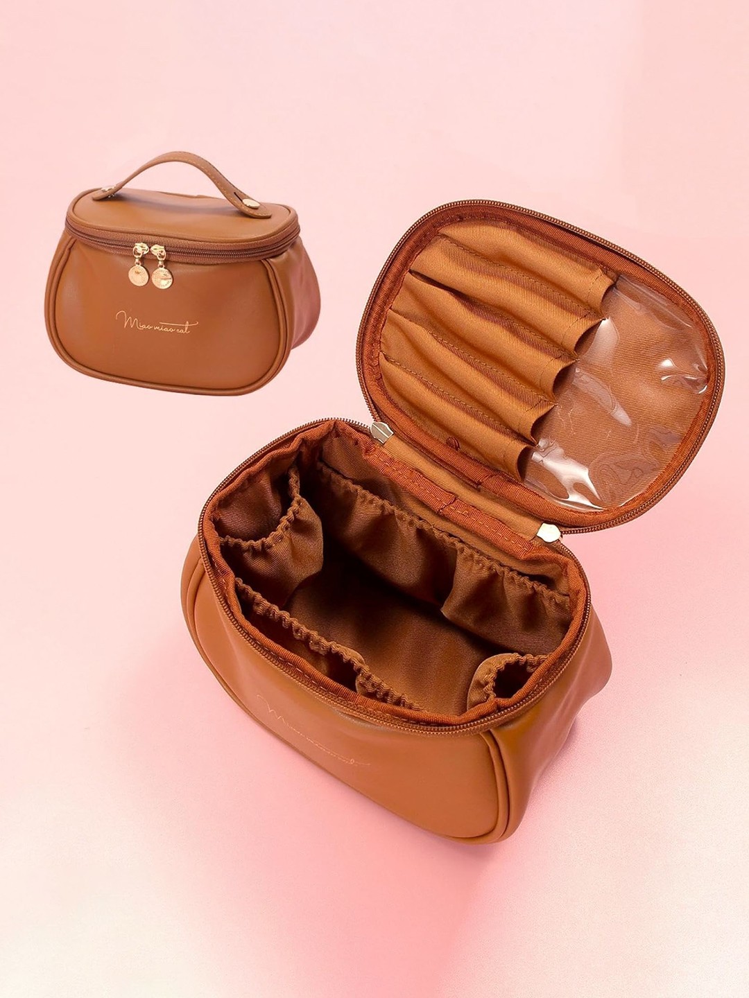 

Awestuffs Printed Retro Cosmetic Pouch Travel Accessory, Brown