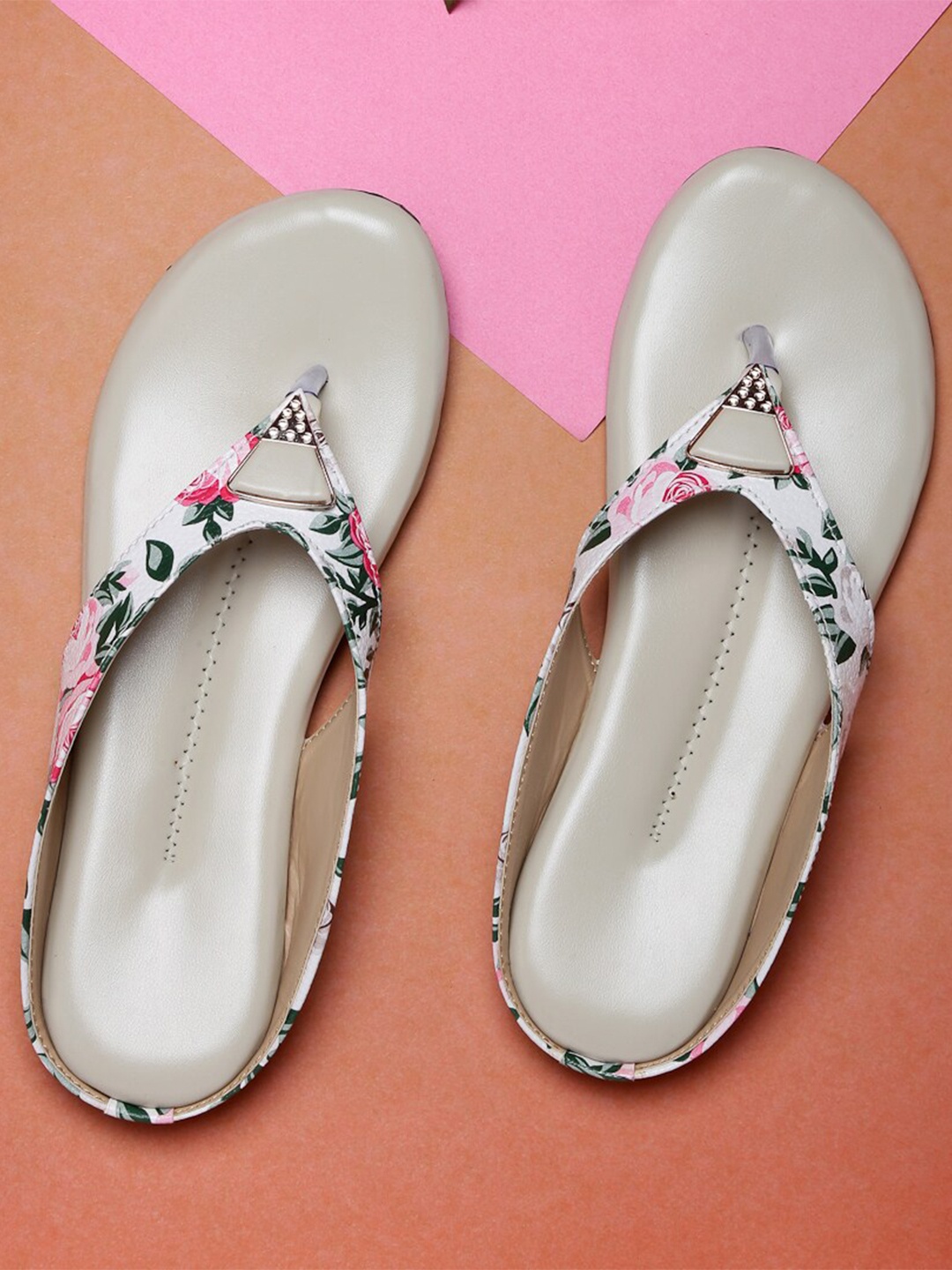 

DEAS Printed Open Toe Flats, Cream