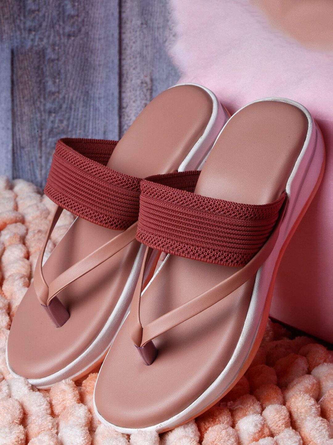 

DEAS Textured Open Toe Flats, Pink